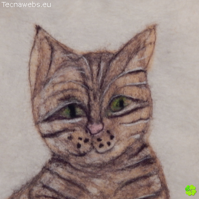 cuadro de gato atigrado, de lana afiletrada
