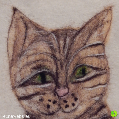 detalle cuadro de gato atigrado, de lana afiletrada