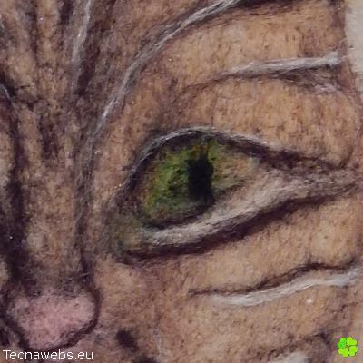 detalle cuadro de gato atigrado, de lana afiletrada