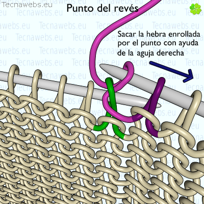 punto del revés, paso 3